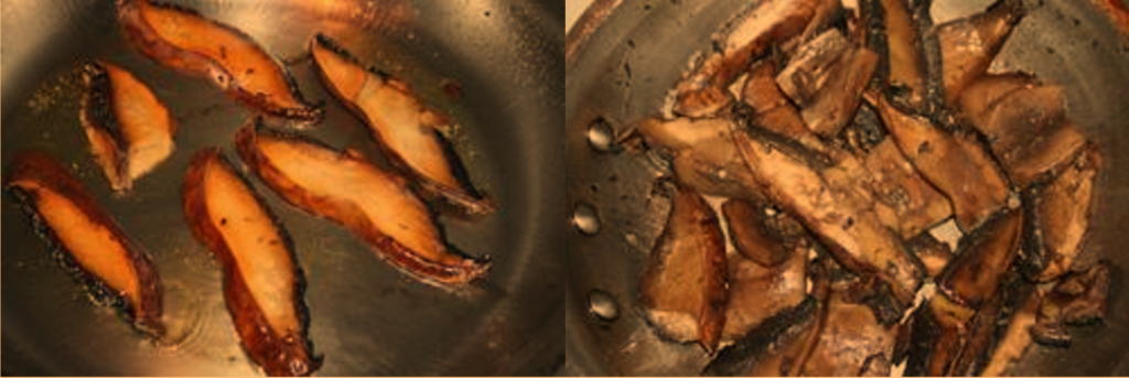 Left: Mushrooms given room for browning. Right: Mushrooms overcrowded