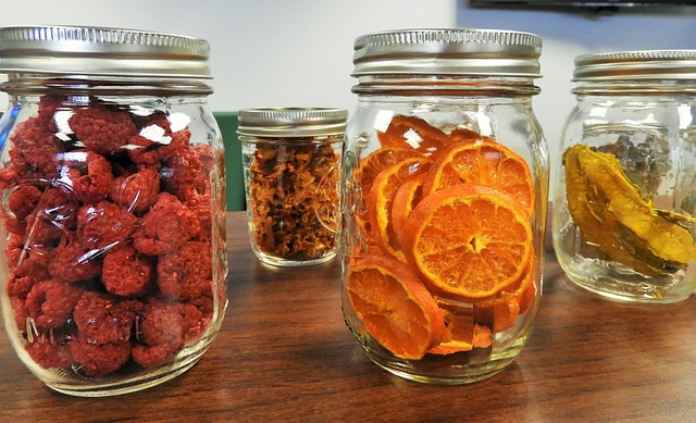Mason jars filled with dried fruit